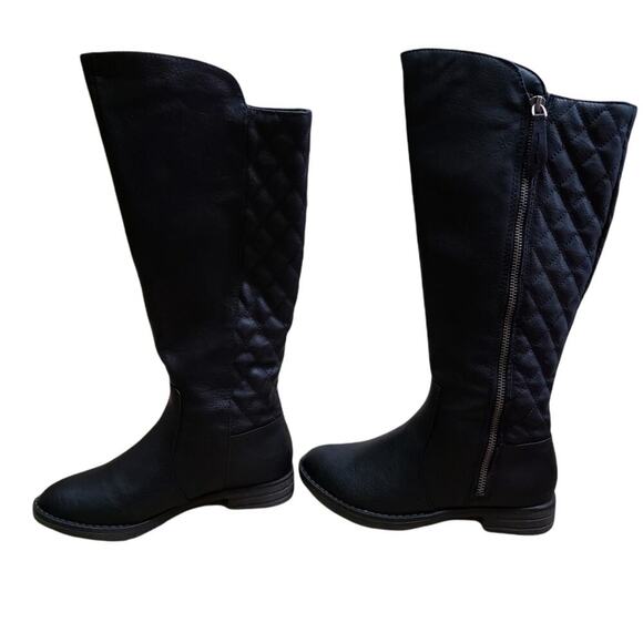 BONGO Shoes - BONGO Bailey Knee High Boots Faux Rubber Wood Heel Black Quilted